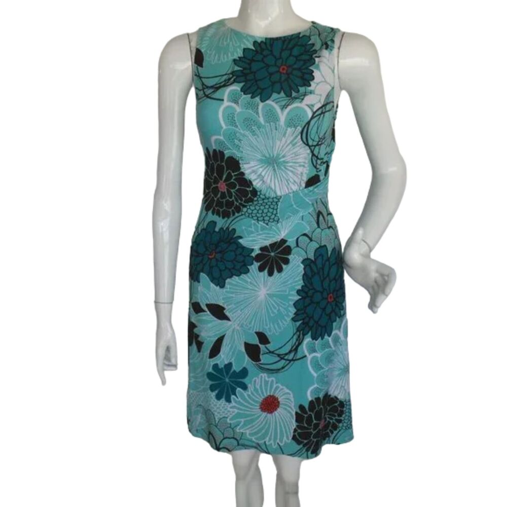TOMMY BAHAMA Dress, XS, Aqua, Floral, Gather waist, Sleeveless, Jersey, Unlined